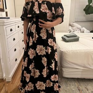 Bariano Natalya ballgown, off the shoulder ruffles